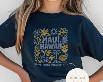 Maglietta Hawaii personalizzata per bambini • Magliette per viaggio a Maui • Maglietta personalizzata per vacanze in famiglia • Regalo per viaggio in spiaggia per bambini • Maglietta coordinata per la famiglia