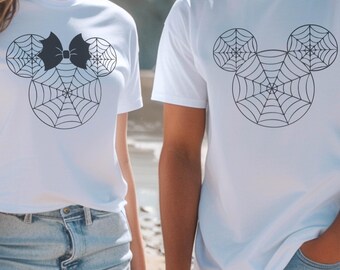 Maglietta Disney con ragnatela di Topolino e fiocco di pipistrello, maglietta a maniche corte con ragnatela di Topolino, maglietta Disney di Halloween