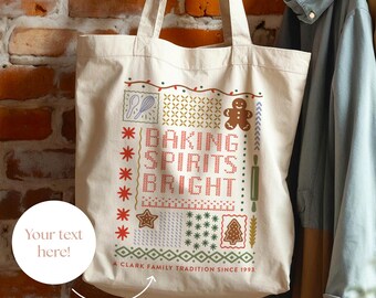 Custom Baking Spirits Bright Christmas Tote Bag • Personalized Matching Family Holiday Carryall • Gingerbread X-mas Gift for Bakers