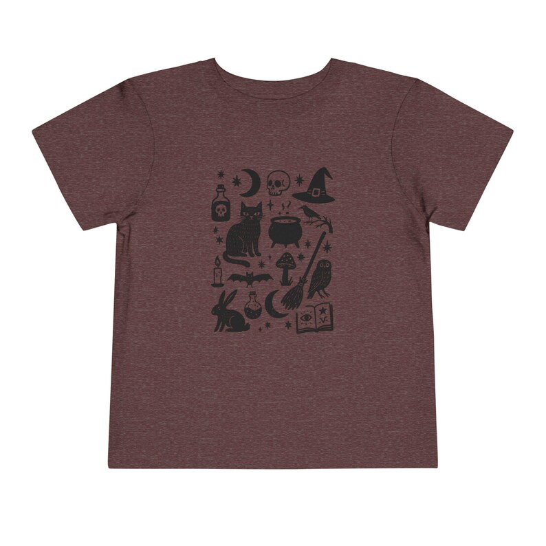 Witchy Halloween Toddler T-Shirt • Gothic Black Cat Kids Tee • Spooky Witch Cottagecore Shirt • Occult Skull Moon Graphic Tee for Children image 10