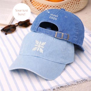 Embroidered Denim Hat • Hawaiian Quilt-Inspired Ballcap • Personalized Boho Floral Motif Dad Cap • Custom Location Gifts • Island Style Gift