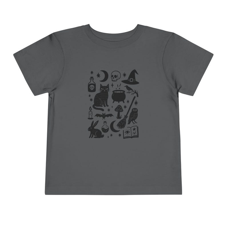 Witchy Halloween Toddler T-Shirt • Gothic Black Cat Kids Tee • Spooky Witch Cottagecore Shirt • Occult Skull Moon Graphic Tee for Children image 9
