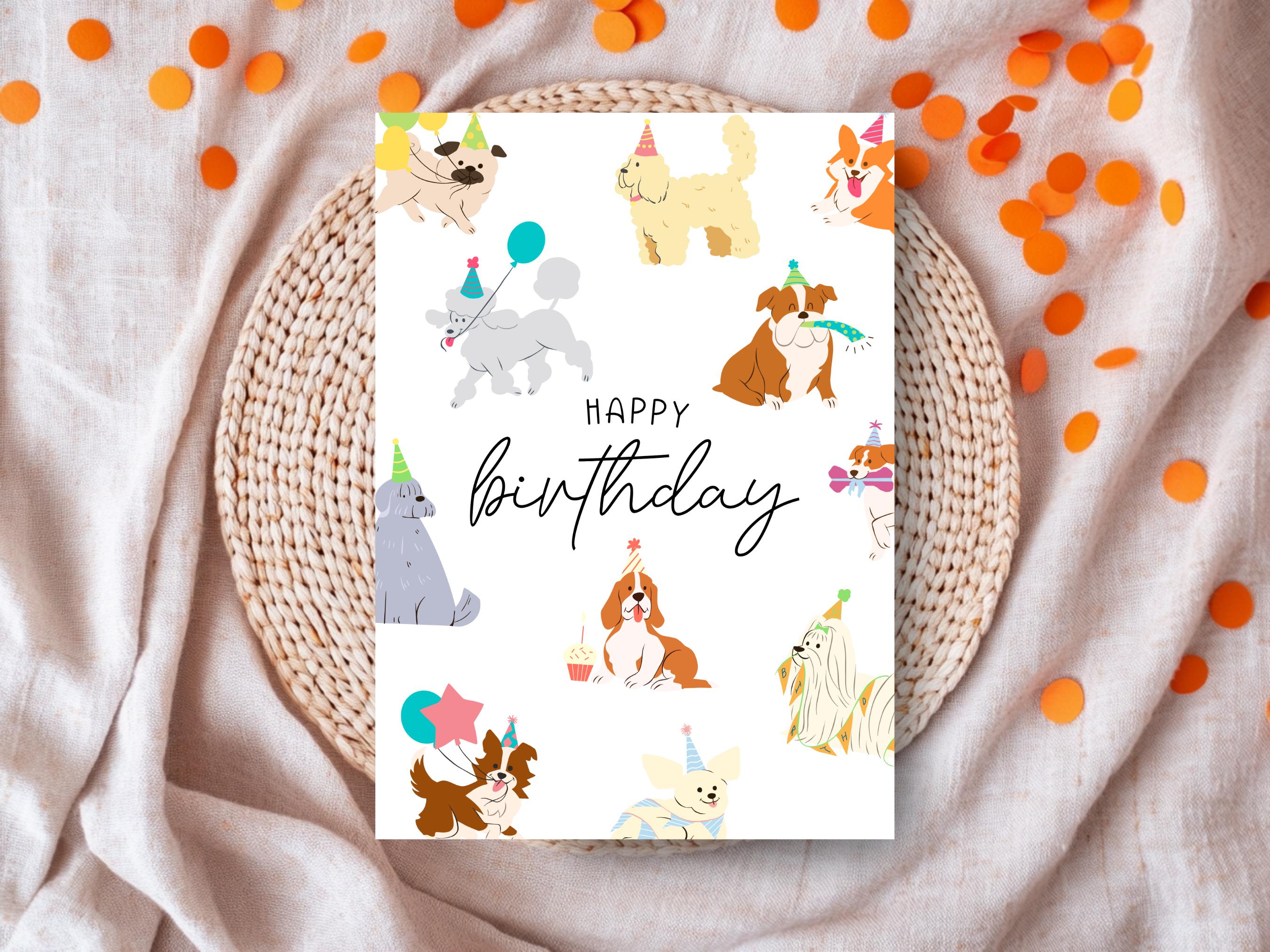 Printable Birthday Card With Fun Dog Theme - Instant Download - Etsy
