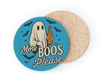 Ghost Coasters: Halloween Party Drink Coasters with Cork Bottom