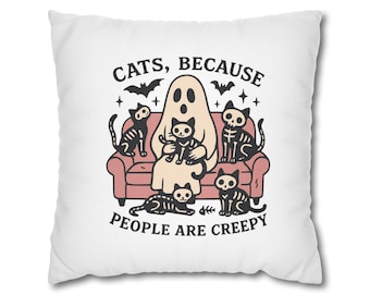Fodera per cuscino con gatto fantasma divertente / Decorazione per gatti di Halloween / Cuscino decorativo con gatto nero / Decorazione spettrale per la casa / Regalo per amanti dei gatti / Cuscino spettrale per divano