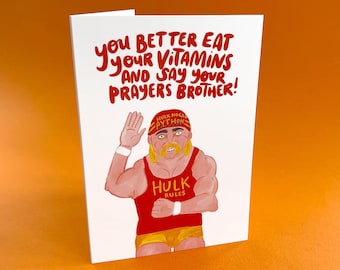 Hulk Hogan Greetings Card by Fernandes Makes - Wrestling Illustration, WrestleMania, Fun Pop Culture Card, Get Well Soon Card, Wrestler