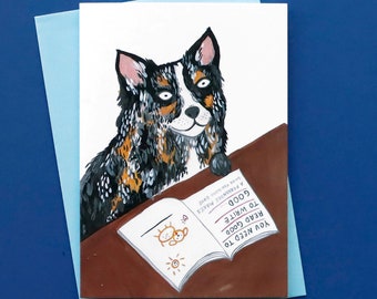 Read good to write good, blank inside Dog greetings card for book lovers