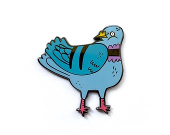 Pigeon Enamel Pin - Fun Blue City Bird, Lapel Pin, Brooch, Bird Lover Gift for Him or Her, Animal Accessory, Hard Enamel Pin, Woodland Bird