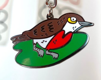 Robin Key Ring - Bird Lover Gift, Robin Illustration, Enamel Keychain, Garden Bird, Robin Red-Breast