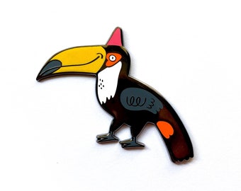 Party Toucan Enamel Pin - Fun Colourful Jungle Bird, Lapel Pin, Brooch, Bird Lover Gift for Him or Her, Clothes Accessory, Hard Enamel Pin