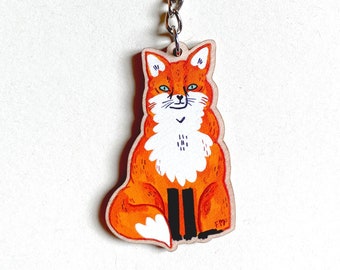 Cunning Red Fox - Wooden Key Ring - Fun Cute Animal Accessory, Eco Friendly, Sustainably Made, Woodland animal