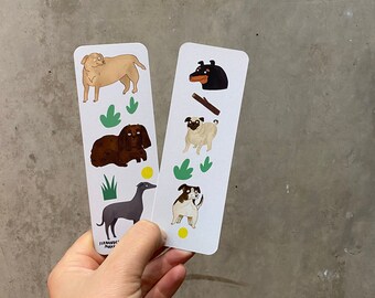 Dog bookmark - gift for students, book lovers, doubled sided illustrated book mark