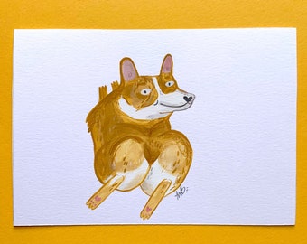 Boujee Butt Corgi - Original Art Painting - Acrylic, Gouache and Coloured Pencil - Cute, Fun Dog Illustration