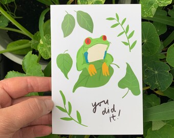 You did it!  - Happy Tree frog illustrated A6 greeting card