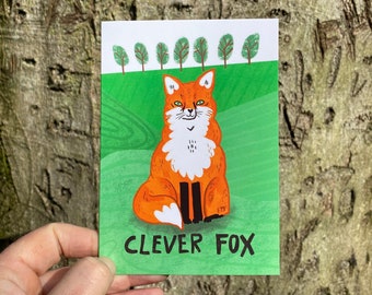 Clever Fox - A6 Greeting card - Woodland wildlife animal illustration