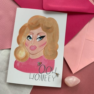 Trixie Mattel "Ooh Honeey" Greetings Card - RuPaul's Drag Race Inspired, Fun Celebrity Card, Drag Queen, Card With Text That's Blank Insi