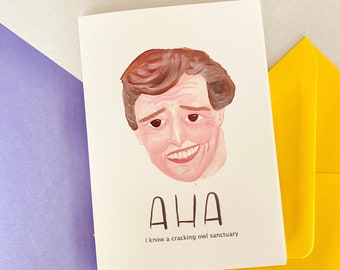 Aha Alan Partridge Inspired Greetings Card - Fernandes Makes - TV Comedy Character, Steve Coogan, Funny Portrait Illustration, Blank Inside