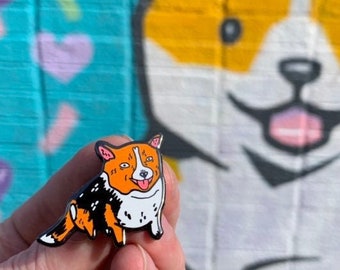 Happy Corgi Hard Enamel Pin - Cute Dog Pin, Fun Illustrated Animal, Lapel Pin, Clothes Accessory, Dog Lover Gift, Animal Brooch