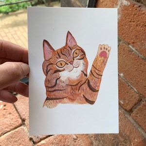 High five cat illustration A6 postcard, Mini print image 2