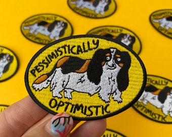 King Charles Spaniel, Pessimistically Optimistic Dog Embroidered Iron on Patch -  Fun Illustration, Dog illustration,