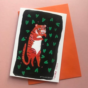 Tiger Greetings Card - Fun Animal Greetings Card, Tiger Illustration, Illustrated Card, Blank Inside for Any Occasion, Jungle Animal Art