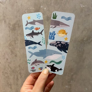 Sea Life Whale bookmark - gift for students, book lovers, doubled sided illustrated book mark, Whales, clown fish, Dolphin, Orca