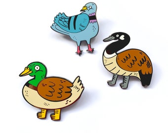 Bird Nerd Enamel Pin Set - Pigeon, Canadian Goose, Mallard Duck, Fun Colourful Bird Accessories , Lapel Pin, Animal Brooch, Bird Lover Gift