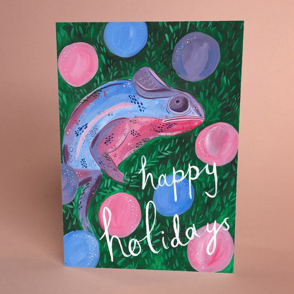 Happy Holidays Chameleon Card - Colourful Animal Painting, Natured-Themed Greetings Card, Blank Inside, Holiday Card, Festive, Christmas