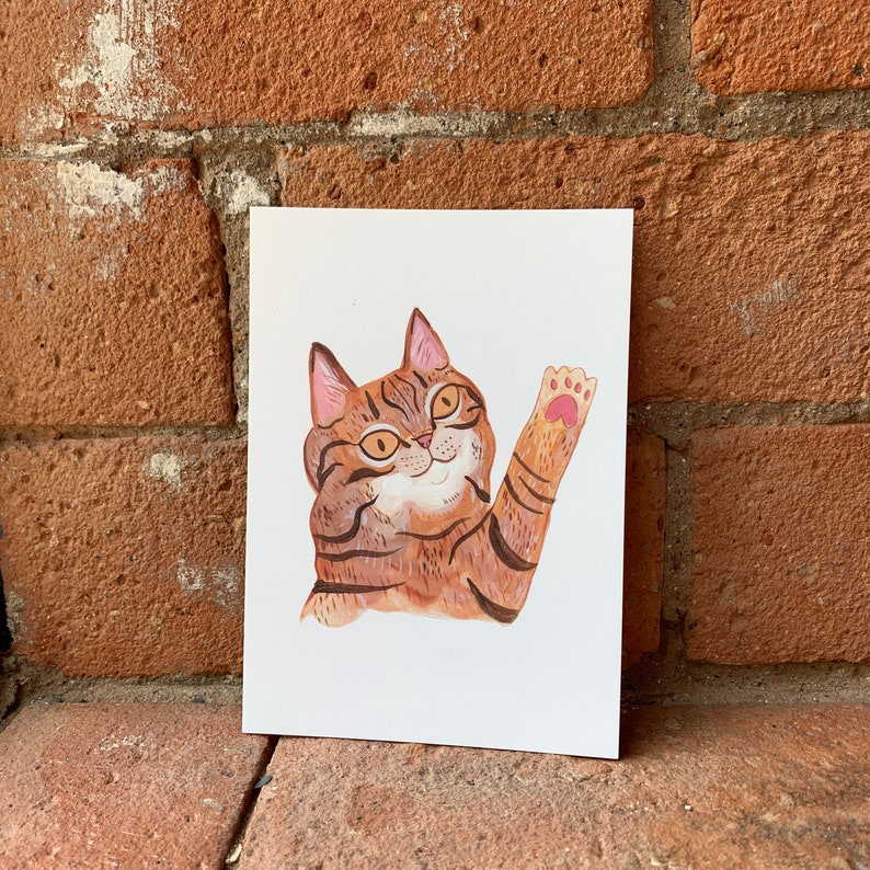 High five cat illustration A6 postcard, Mini print image 1