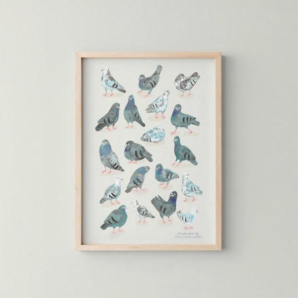 Impresión artística digital de Pigeon Collective para amantes de las aves y la naturaleza