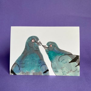 Pigeon in love - Pigeon Fancier thinking of you card A6 Greeting card -  Bird animal illustration - moving house