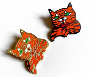 Creeping Tiger Hard Enamel Pin - Black or Gold Versions - Cute Jungle Animal Pin, Lapel Pin, Animal Brooch, Tiger Illustration