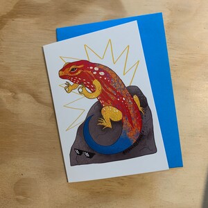 Zen Serotonin Salamander Eidechse illustrierte A6 Grußkarte für Geburtstage, gute Vibes und alles Gute zum Glück