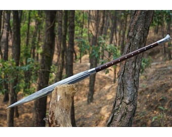 Lanza vikinga de 50 cm forjada a mano: acero con alto contenido de carbono, funda de cuero