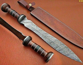 Espada romana Gladius de acero de Damasco hecha a mano, mango de palisandro