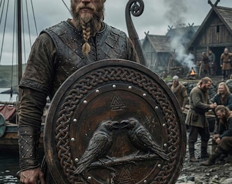 Decoración de pared con escudo de cuervo vikingo, escudo nórdico Huginn Muninn, colgante de pared Odin Valknut, decoración vikinga, regalo de mitología nórdica, decoración vikinga para el hogar