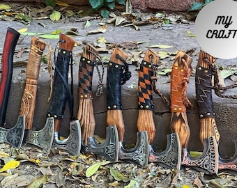 Hacha vikinga personalizada forjada a mano / Acero al carbono, mango de palisandro