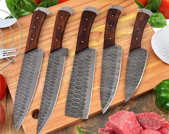 Juego de cuchillos de chef de Damasco forjados a mano / 5 cuchillos de cocina