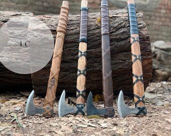 Juego de 4 hachas vikingas Ragnar forjadas a mano, hacha de camping, 24 pulgadas