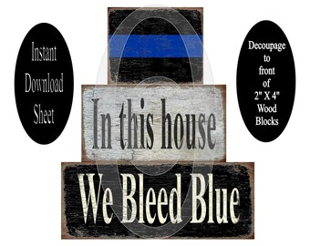 Printable Blue Line 2X4 Decoupage Wood Blocks Sheet , Bleed Blue , Instant Download , Wooden Stackable , Digital , DIY , Retro , Police Cop