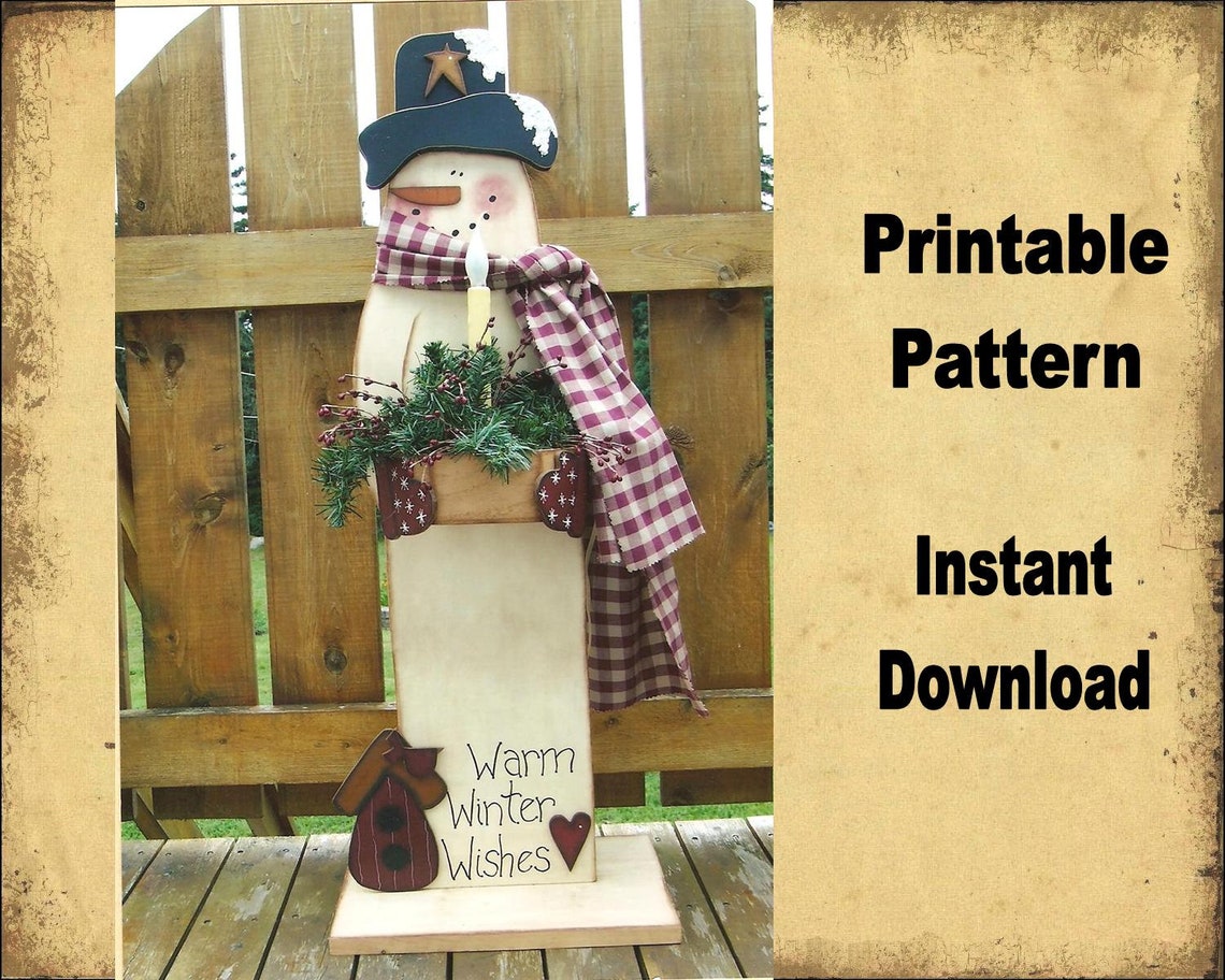 Primitive Wood Pattern Snowman Digital E Pattern | Etsy