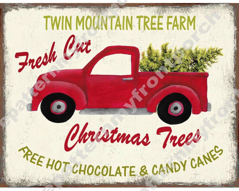 Red Pickup Truck Christmas Tree Printable Print Instant | Etsy