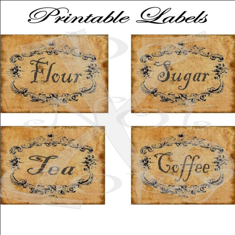 Labels Printable 4 Per Sheet Primitive Grungy Flour Sugar | Etsy