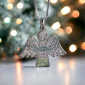 Collar de ángel, Concientización sobre el cáncer de mama, Regalo sobre el cáncer de mama, Collar de ángel guardián, Collar de encanto de ángel, Collar de encanto religioso