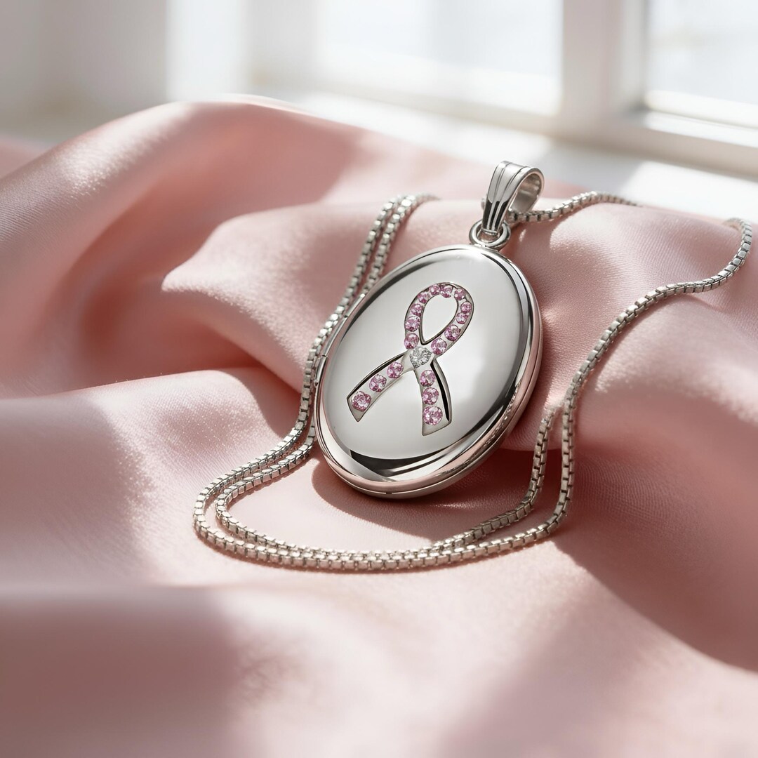 Ribbon Locket Necklace | Pink Jewelry | Layering Necklace | Breast ...