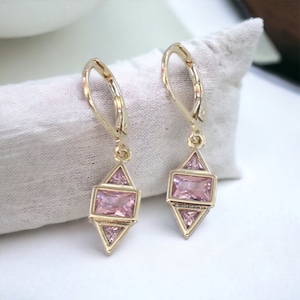 Breast Cancer Awareness Earrings, Pink Ribbon Earrings, Survivor Gift, Pink Ribbon, Breast Cancer Jewelry, Art Deco Earrings
