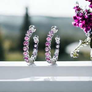 Pink Sapphire Hoop Earrings, Pink Jewelry, October Birthstone, Dainty Birthstone Earrings, Minimalist Earrings, Something Pink Earrings
