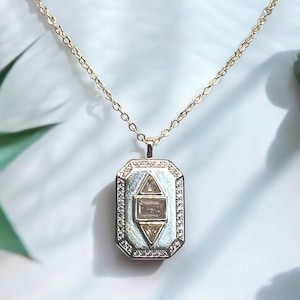 Collar Art Deco, Collar con medallón, Collar con colgante de oro, Collar con colgante rectangular, Collar con colgante vintage, Medallón de oro