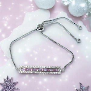 Pink Sapphire Art Deco Chain Bracelet, Minimalist Stackable Bracelet, Bracelet, Silver Bracelet, Something Pink Bracelet, Pink Sapphire