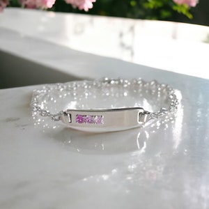 Pink Sapphire Bar Bracelet, Minimalist Stackable Bracelet, Bracelet, Silver Bracelet, Something Pink Bracelet, Pink Sapphire